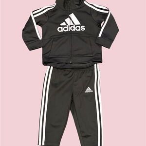 Adidas Black and Pink Matching Set with Iconic Stripes